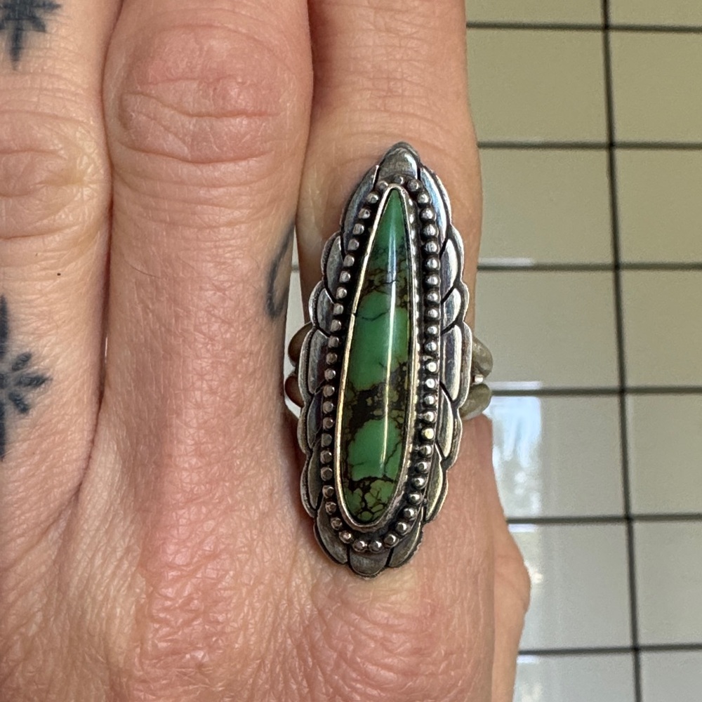 Silver and Green Statement Ring